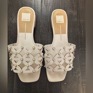 Dolce Vita Berrit Studded White Slide Sandals Size 10 NEW Chic Leather Slides